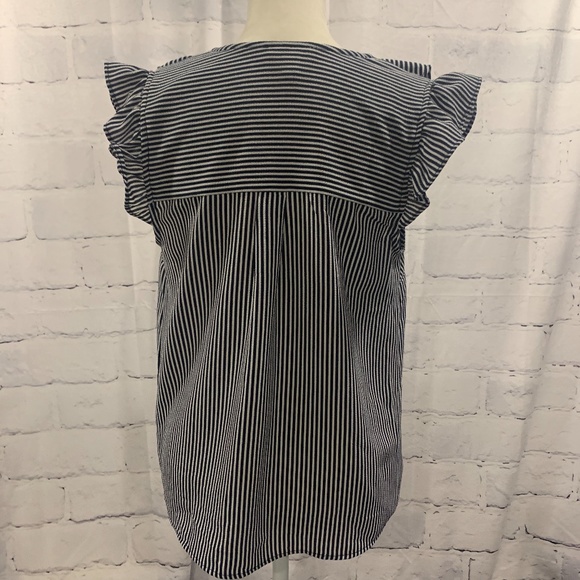 Monteau Striped Tie Front Ruffle Blouse Sailor - Picture 6 of 14